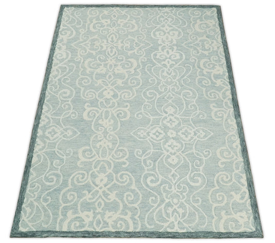 Custom Made Modern Floral Gray And Ivory Hand Tufted Wool Area Rug