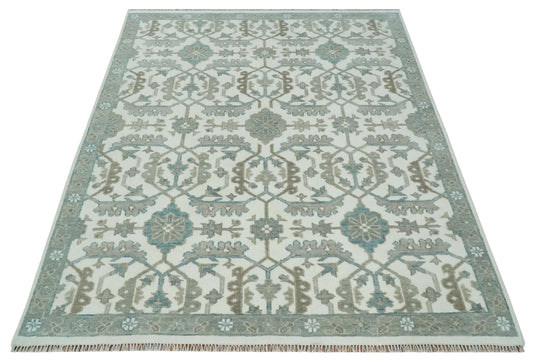 Ivory and Gray Hand knotted Oriental Oushak Multi Size wool Area Rug