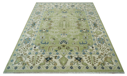 Traditional Turkish Antique Hand knotted Light Green, Ivory and Silver 8x10 and 10x14 ft Bedroom, Living Room Rug ,wool Area Rug