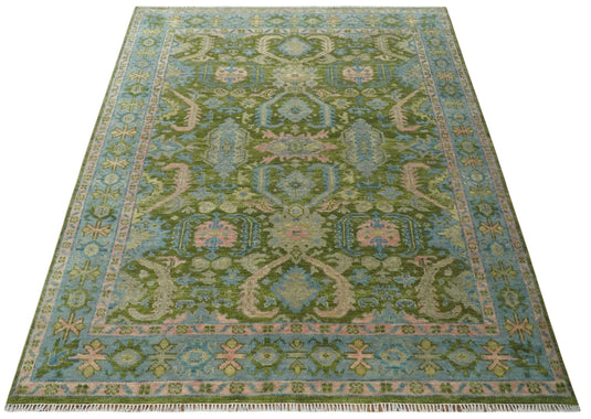 Hand Knotted Floral Oushak Rug Green and Blue Multi Size Ideal for Living, Bedroom, and Dining Rooms | CP1608