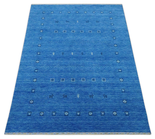 Solid Blue Lori Gabbeh Handloomed 4.6x6.9 ft Bedroom, Living Room Rug Wool Area Rug