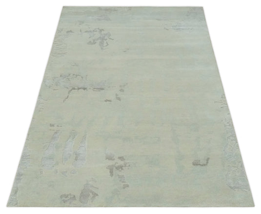 Abstract Hand knotted Ivory, Gray and Silver 5x8 ft Bedroom, Living Room Rug Wool and Art silk Area Rug