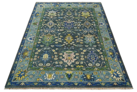 Antique Hand Knotted Green Moss and Blue 5X7, 5x8, 6x9, 8x10, 9x12, 10x14 and 12x15 Living Room Rug Traditional Oushak Wool area rug |CP679S