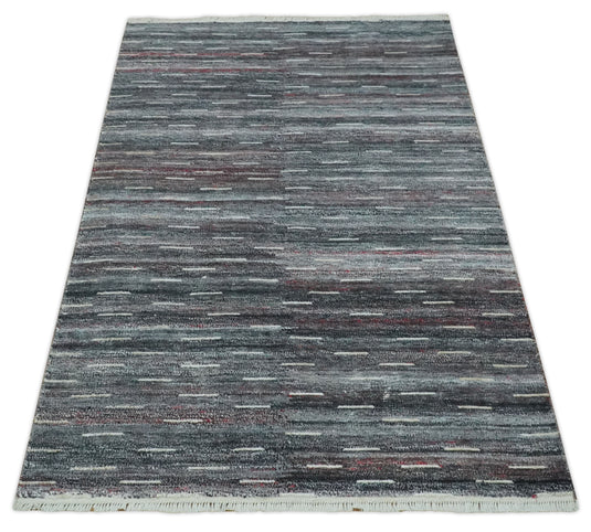 Modern Abstract Rust, Gray, Ivory And Charcoal Handwoven 5x8 ft Bedroom, Living Room Rug Pet Yarn Area Rug
