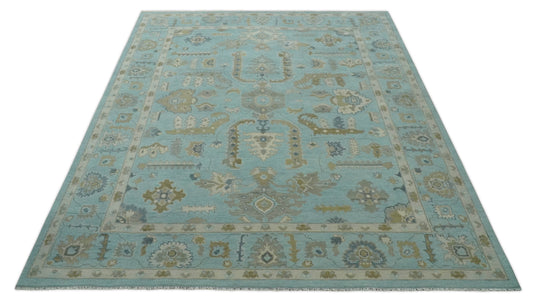 Traditional Oushak Light Blue, Brown, Ivory And Gray Hand Knotted 8x10 ft Bedroom, Living Room Rug Wool Area Rug