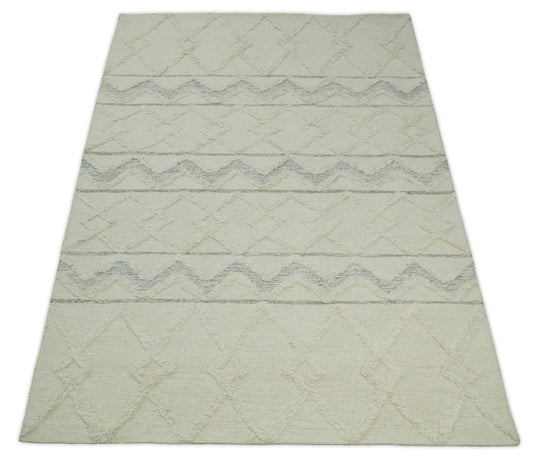 Custom Made Diagonal Stripes Ivory And Gray Hand Tufted Wool Area Rug