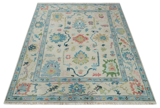 Custom Made Colorful And Vibrant Traditional Hand Knotted Oushak Wool Area Rug