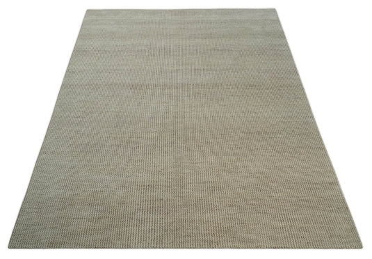 Contemporary Beige And Ivory Hand Knotted 8x10 ft Bedroom, Living Room Rug Wool Area Rug