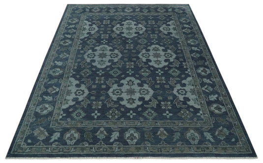 Vintage Oushak Blue, Charcoal, Gray And Silver Hand Knotted 8x10 ft Bedroom, Living Room Rug Wool Area Rug