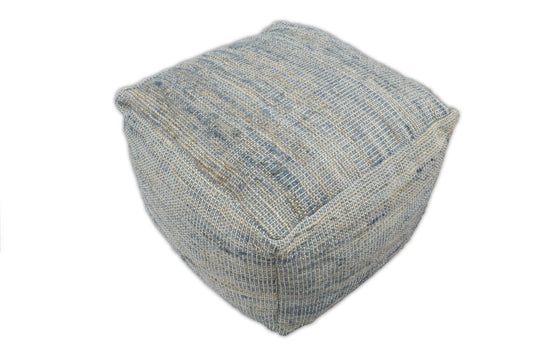 Blue And Brown Natural Large Hand Woven Jute Pouf Footstool, Seat, Foot Rest Living Room, Bedroom