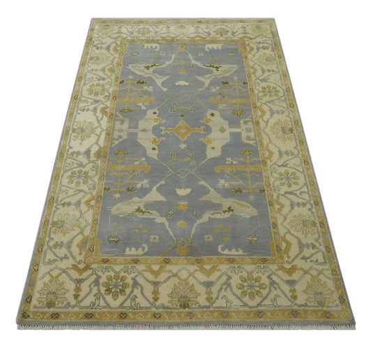 Custom Made Hand Knotted Silver, Beige And Cream Oriental Oushak Wool Area Rug