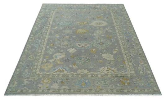 Custom Made Hand Knotted Oriental Oushak Gray, Olive And Ivory Wool Area Rug