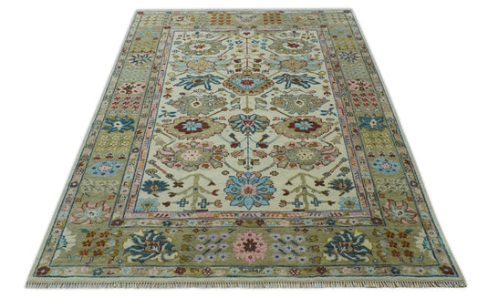 Custom Made Hand Knotted Colorful Oriental Oushak Rug Wool Area Rug