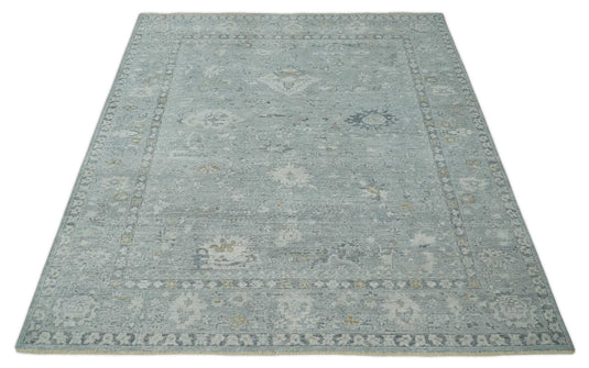 Custom Made Traditional Antique Floral Pattern Gray And Silver Hand Knotted Wool Area Rug