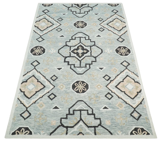 Custom Made Ivory, Gray And Charcoal Traditional Pattern Hand Tufted Wool Area Rug