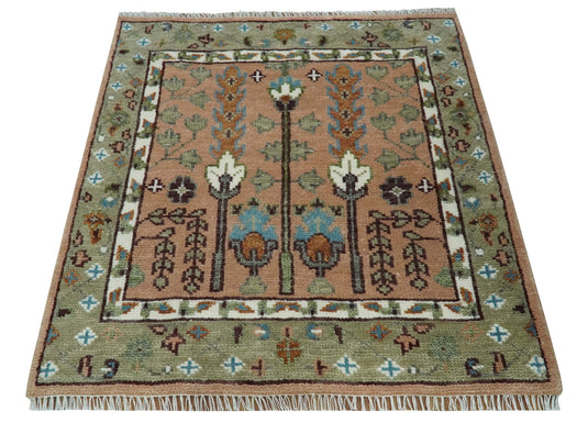 Pink,Olive and Beige Tree of Life Vintage Hand Knotted, Antique Turkish 5x8, 6x9, 8x10, 9x12, 10x14, 12x15 Wool Rug, Living Room Rug CP684S