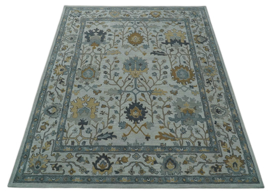 Silver, Gray And Beige Hand Tufted Oushak 8x10 ft Bedroom, Living Room Rug Wool Area Rug