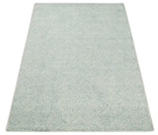 Custom Made Modern Moroccan Ivory And Gray Hand Tufted Wool Area Rug