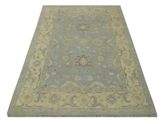 Custom Made Hand Knotted Traditional Pattern Gray And Beige Wool Area Rug