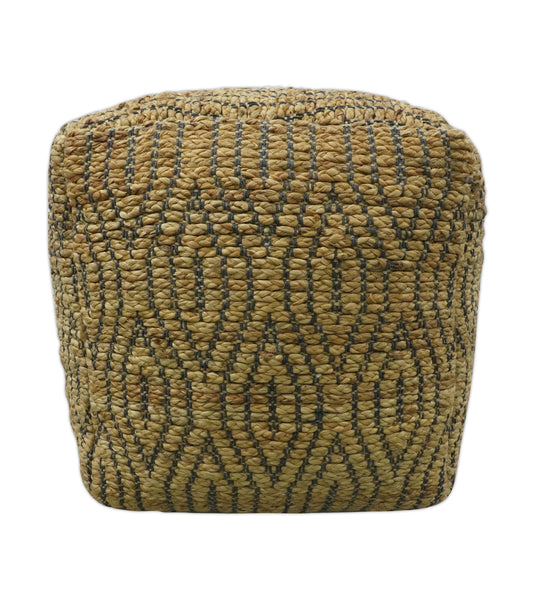 Tribal Beige And Black Jute Footstool, Seat, Foot Rest Living Room, Bedroom