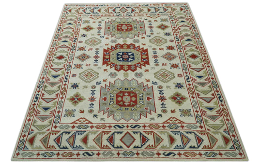 Custom Made Classic Oriental Design Gray, Olive, Blue And Rust Hand Knotted wool Area Rug