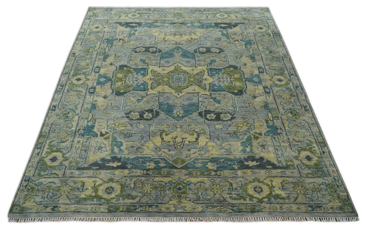 HandKnotted Heriz Rug Green, and Silver Ideal for Living, Bedroom, and Dining Rooms 5x8, 6x9, 8x10, 9x12 and 10x14 Wool Rug