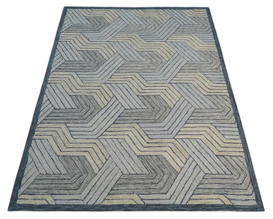 Custom Made Modern Chevron Pattern Silver, Gray And Camel Hand Tufted  Wool Area Rug