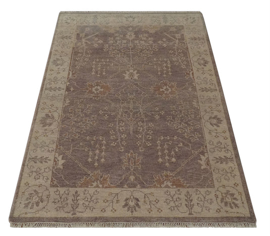 Custom Made Hand Knotted Beige And Brown Tree of Life Wool Area Rug