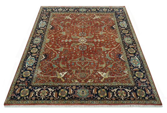 Hand Knotted Herati Rust, Green, Yellow, Blue And Black Wool Rug 8x10 ft Ideal for Living, Bedroom And Dining Rooms | CP2434810