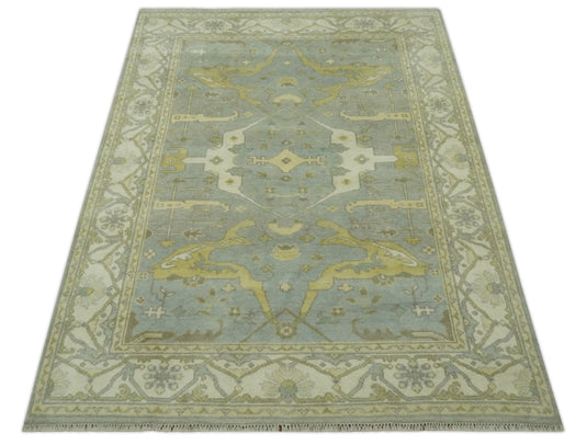 Custom Made Hand Knotted Ivory, Beige And Gray Oriental Oushak Wool Area Rug