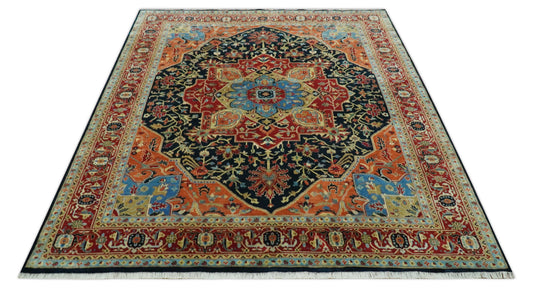 Hand Knotted Traditional Heriz Serapi Olive, Brown And Beige Wool Rug 8x10 ft Ideal for Living, Bedroom And Dining Rooms | CP2440810