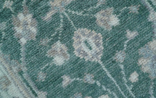 Traditional Oushak Design Green 2.6x9 ft Hand Knotted Wool Area Rug