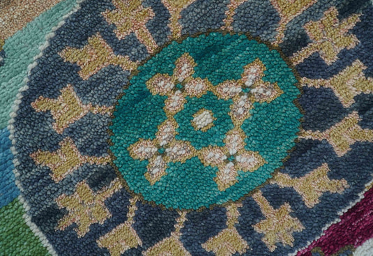 Traditional Khotan Design Beige And Teal 8x10 ft Hand Knotted Wool Area Rug