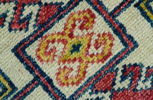 Traditional Kazak Red And Ivory 8x10 Hand Knotted Wool Ideal for Living, Bedroom And Dining Rooms
