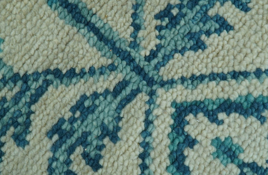 Custom Made Traditional Tree of Life Teal And Ivory Hand Knotted Wool Area Rug
