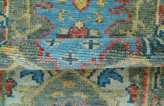 Antique Traditional Vintage Oushak Moss Gray And Blue Area Rug- (FC)