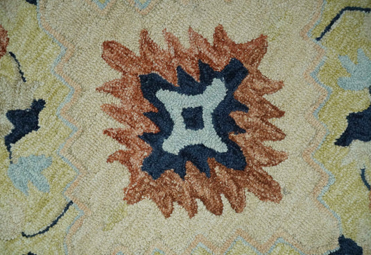 Custom Made Granada Light Brown, Blue, Olive, And Ivory Hand Tufted Wool Area Rug