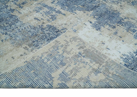 Modern Abstract Blue, Beige And Ivory Hand Knotted 8x10 ft Bedroom, Living Room Rug Bamboo Silk Area Rug