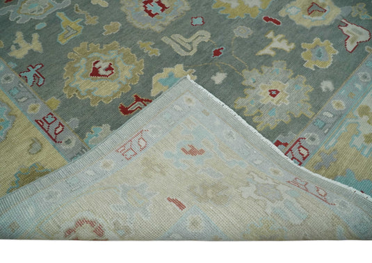 Custom Made Hand Knotted Oriental Oushak Gray And Beige Wool Area Rug