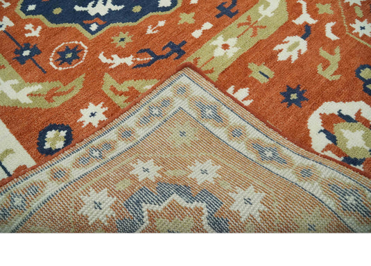 Rust, Blue And Ivory Traditional Medallion Mamluk Hand Knotted 6x9 ft wool Area Rug