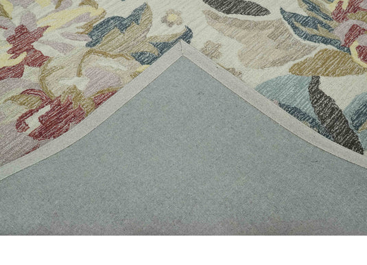 Hand Tufted Floral Ivory, Beige, Gray And Rust Rug 8x10 ft Ideal for Living, Bedroom And Dining Rooms