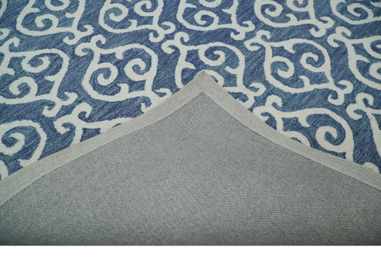 Custom Made Blue and Ivory Trellis Pattern Hand Tufted  Wool Area Rug