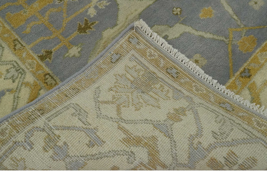 Custom Made Hand Knotted Silver, Beige And Cream Oriental Oushak Wool Area Rug