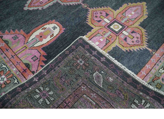 Hand Knotted Heriz Serapi Rug Charcoal, grey and Pink Multi Size Ideal for Living, Bedroom, and Dining Rooms | CP1911