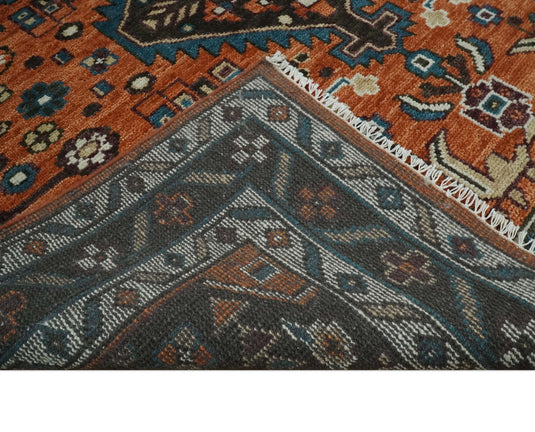 Rust Brown and Blue Hand Knotted 5X7, 5x8, and 8x10 Vintage Antique Persian Wool Area Rug, Bedroom, Living Room and Bedroom - CP810S