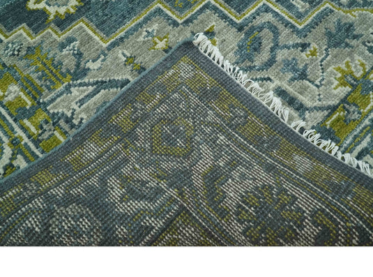 Antique Style Traditional Heriz Green and Gray Hand Knotted Wool Rug 8x10 ft Ideal for Living, Bedroom And Dining Rooms