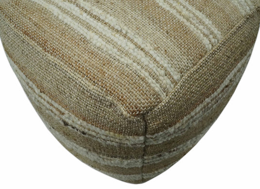 Modern Stripes White And Beige Jute Footstool, Seat, Foot Rest Living Room, Bedroom