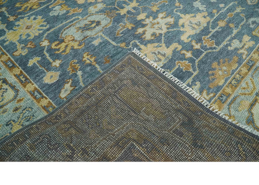 Blue and Beige Hand knotted Traditional Oriental Oushak wool Area Rug