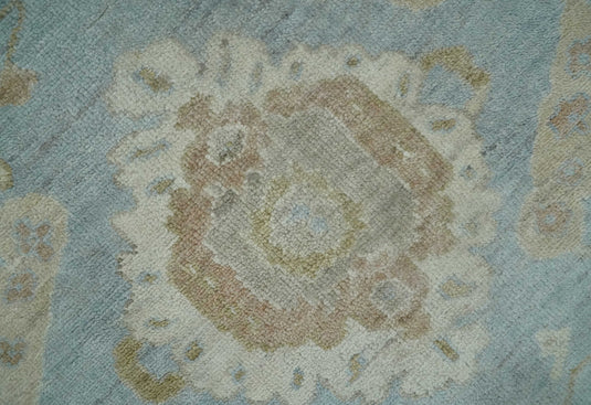 Traditional Oushak Hand Knotted Blue, Brown, Ivory and Olive 9x12 ft Bedroom, Living Room Rug ,wool Area Rug