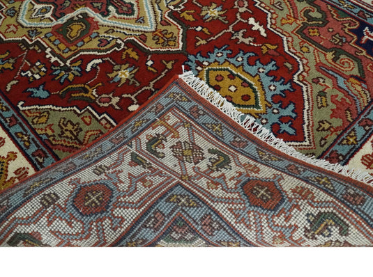 Hand Knotted Heriz Serapi Rug Rust and Ivory Multi Size Ideal for Living, Bedroom, and Dining Rooms | CP1881